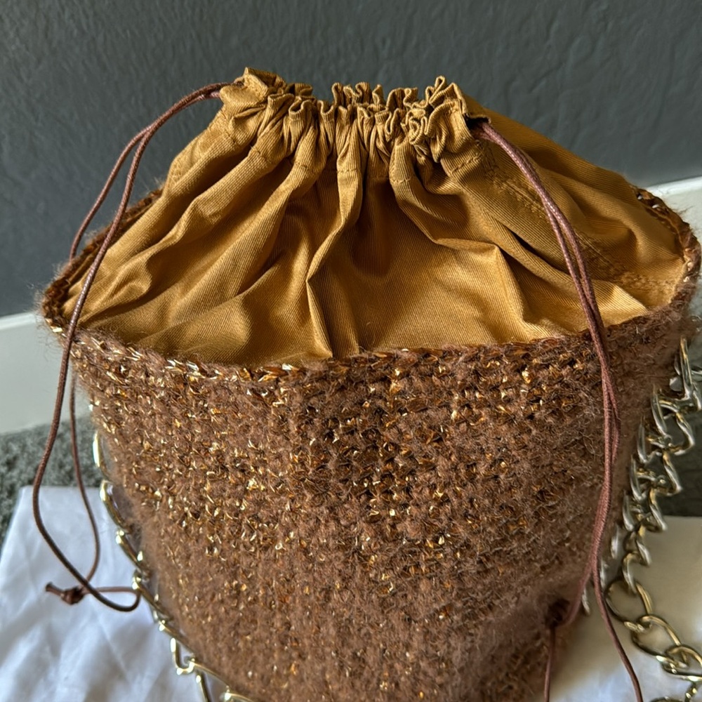 Carolina Santo Domingo Women's Woven Mohair and Raffia Shoulder Bag w/Chain NWT - Picture 4 of 13